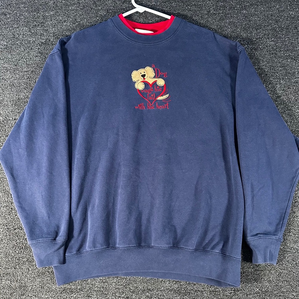 M&C Sportswear Sweatshirt Women XL Navy Good Dog Heart Embroidered Puppy